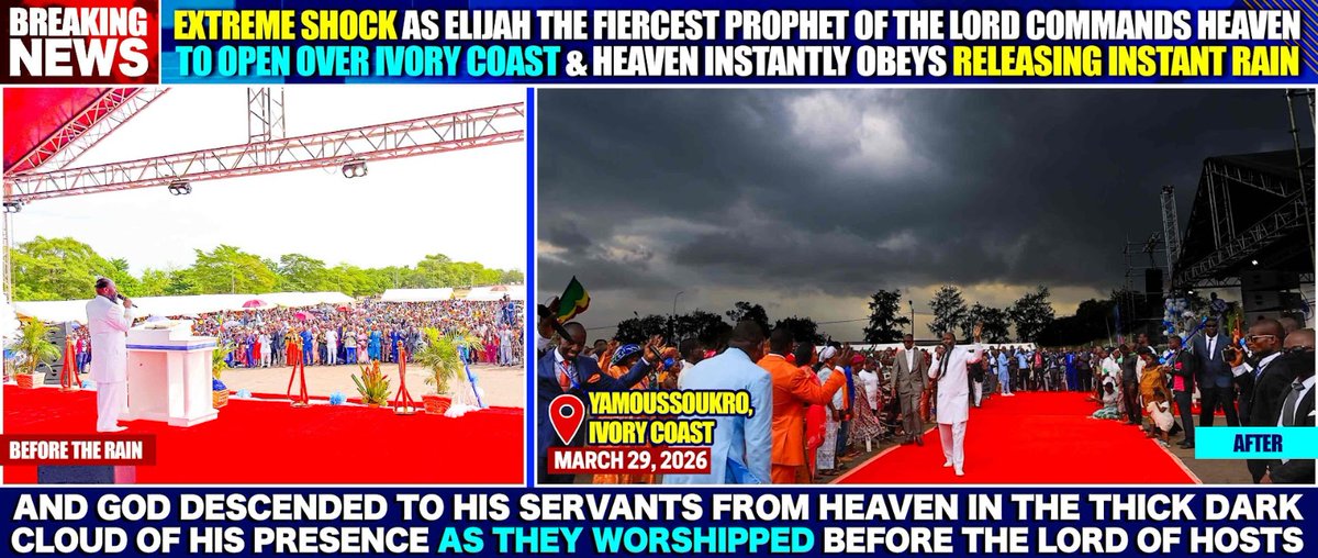 HumphreyAdenya's tweet photo. The #GloryOfTheComingKing opened Heaven in Yamoussoukro just by one command by THE MEGA PROPHET OF THE LORD DR OWUOR.
This is the visitation of open Heavens. https://t.co/Y7RBVCbLIH