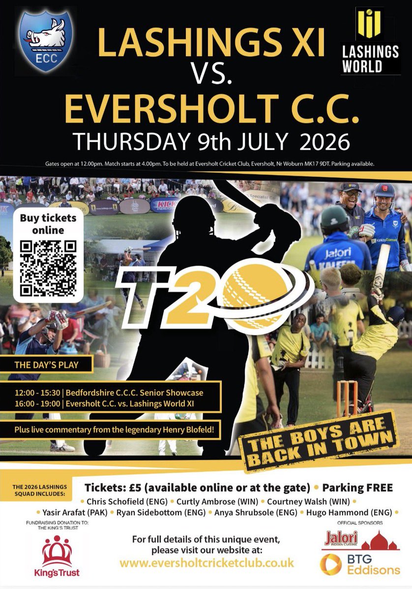 Boars2011's tweet photo. Two fantastic events coming up Eversholt Cricket Club as we host Lashings for the tenth time followed by a great night of Comedy. Full details and tickets available via the QR Code and/or https://t.co/MtwqTYQ17X 

Please share and feel free to contact me for more information https://t.co/j676b5k3Ig