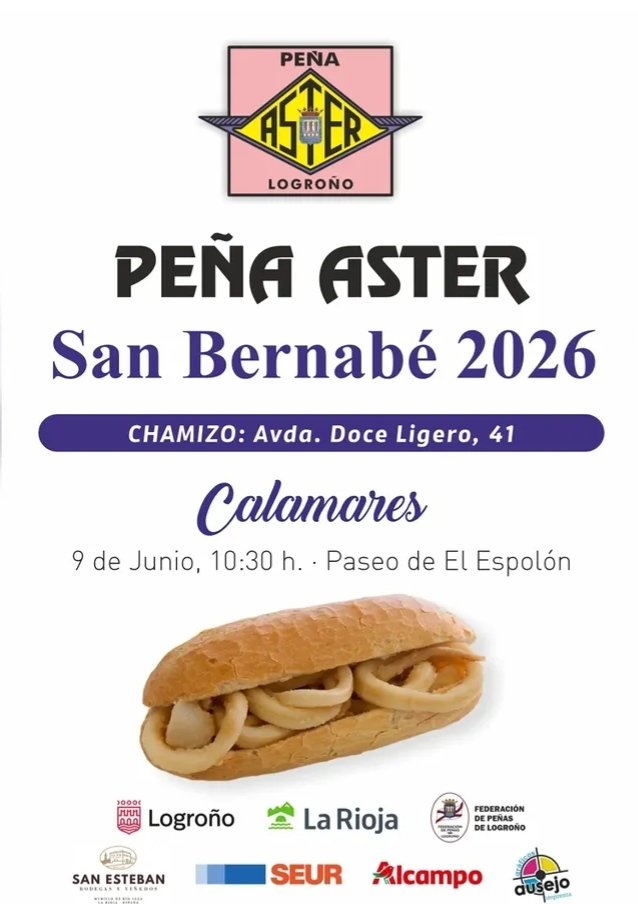 Asterlogr's tweet photo. ¡Menudo programón gastronómico se viene para San Bernabé 2026 de la mano de la Peña Aster! 

​Aquí tienes los carteles oficial de degustaciones para que no te pierdas ni una.

Os esperamos para disfrutar de las fiestas con el mejor ambiente

​#SanBernabé2026 #Logroño #Peñaster https://t.co/kEgoaPCoeg