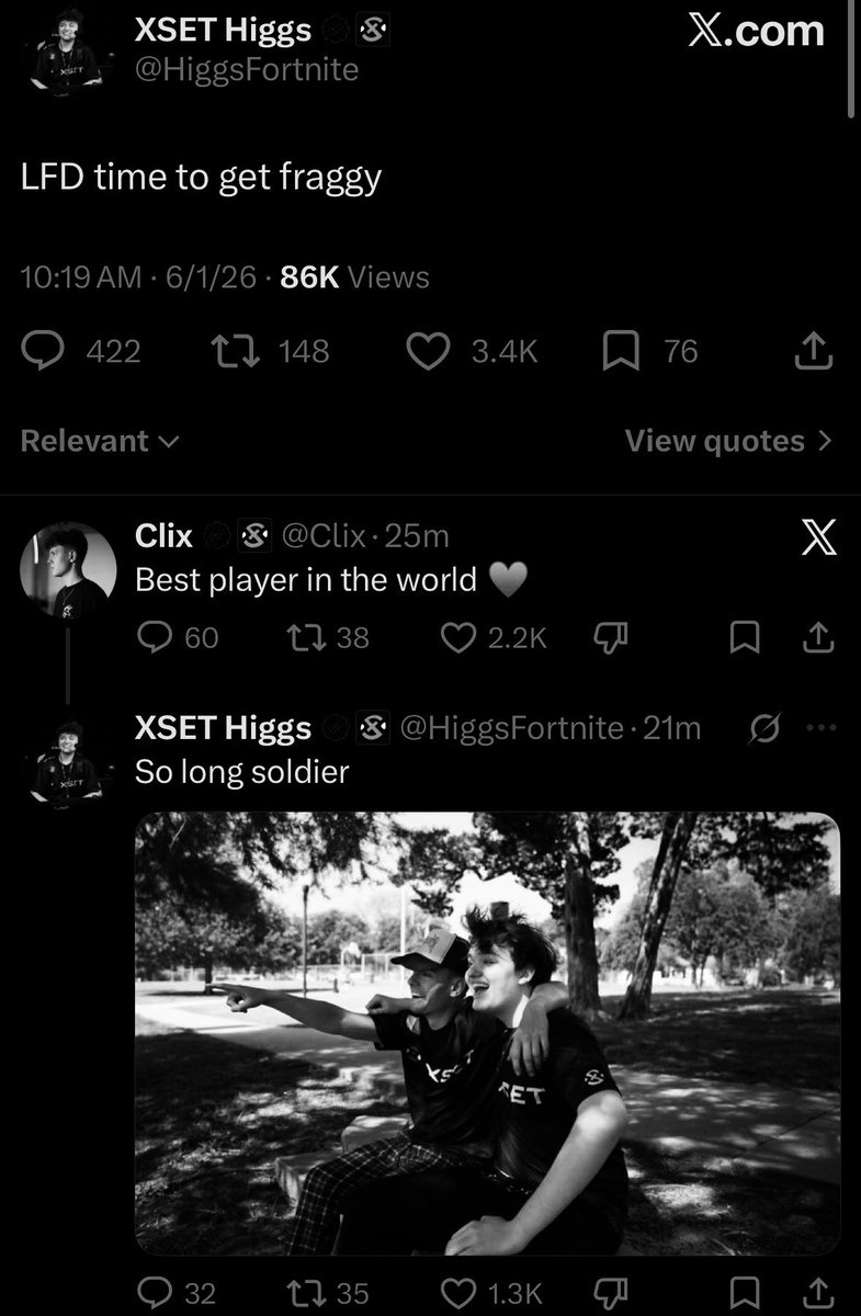 voidfnx1_'s tweet photo. It going to feel so weird not saying Clix &amp; Higgs as a duo 💔 https://t.co/1DT0XquJAF