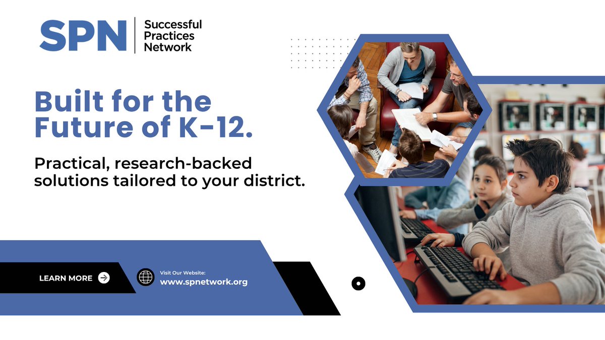 SPNconnect's tweet photo. K-12 education moves fast, and keeping up requires more than just reacting to trends. SPN partners with districts to design practical, research-backed solutions—from leadership coaching to AI integration. Let’s build the future of your schools together: https://t.co/zr93F6BcHO https://t.co/Kk7HrDZb8P