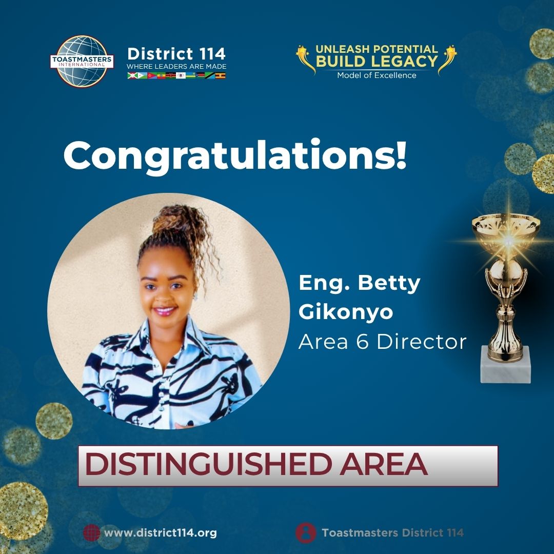 ToastmastersEA's tweet photo. 🏆 *AREA 06 Achieves Distinguished Status | District 114 Celebrates Excellence !*🏆

*Another Milestone, Another Celebration!*🎉

🔥Congratulations to *Area 06 Director Eng. Betty Gikonyo* on leading *Area 06 to Distinguished Area status!* 🌟 https://t.co/aaQf8YKUHp