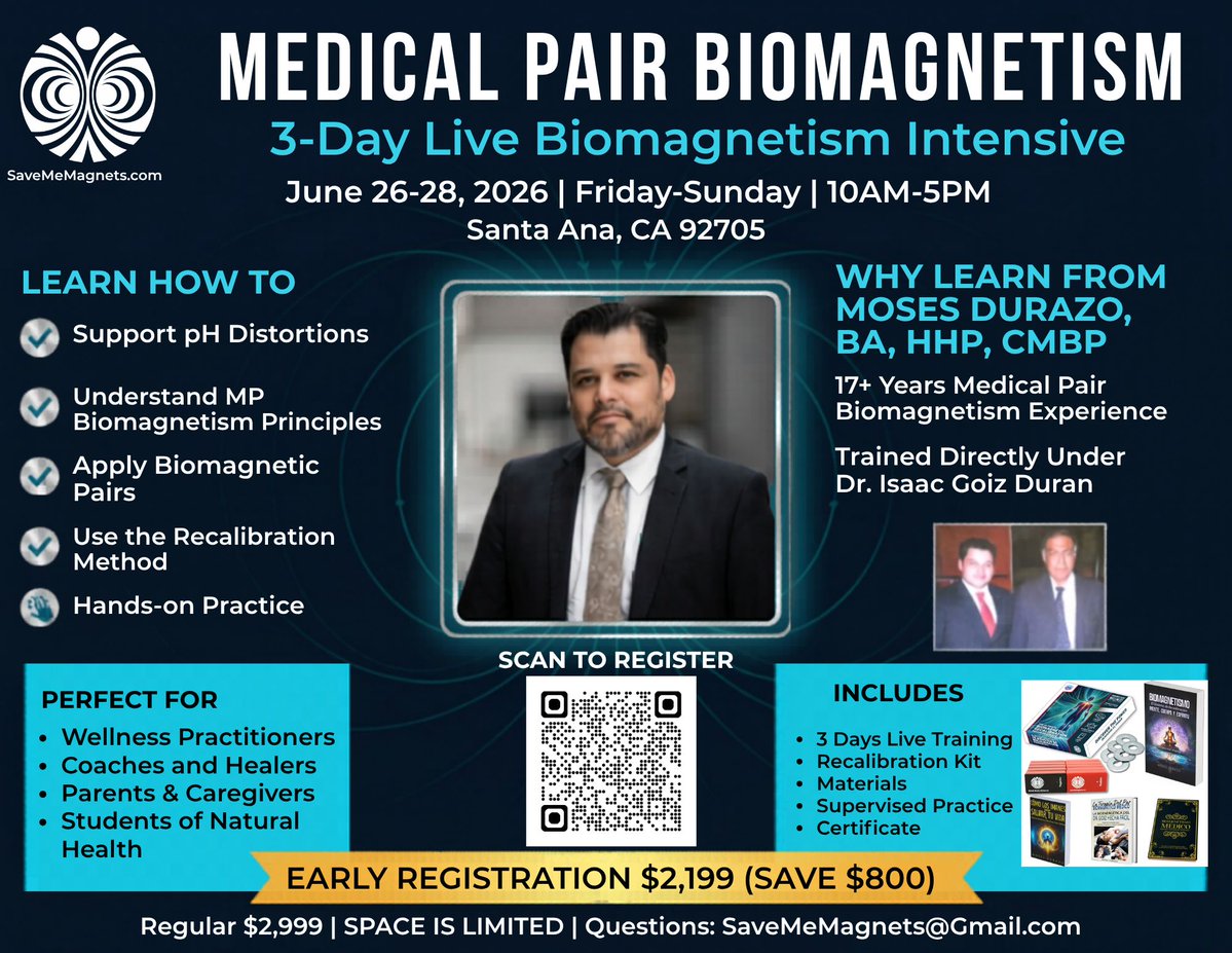 savememagnets's tweet photo. 🌟 Unlock the Power of Medical Pair Biomagnetism! 🌟

⚡ Space is limited! Secure your spot today and take the next step in expanding your natural health knowledge and practical skills.

📲 Scan the QR code on the flyer to register. https://t.co/XkcqjxdVoR