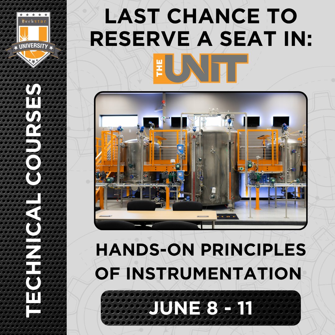 TechStarIS's tweet photo. Learn it. Touch it. Apply it. Seats are running out for next week’s Hands-On Principles of Instrumentation at THE UNIT in Deer Park, TX. June 8–11: https://t.co/48Vx8nrnSC

#TechStarUniversity #POI #training #TotalSolutionProvider https://t.co/yVumPxzNmN