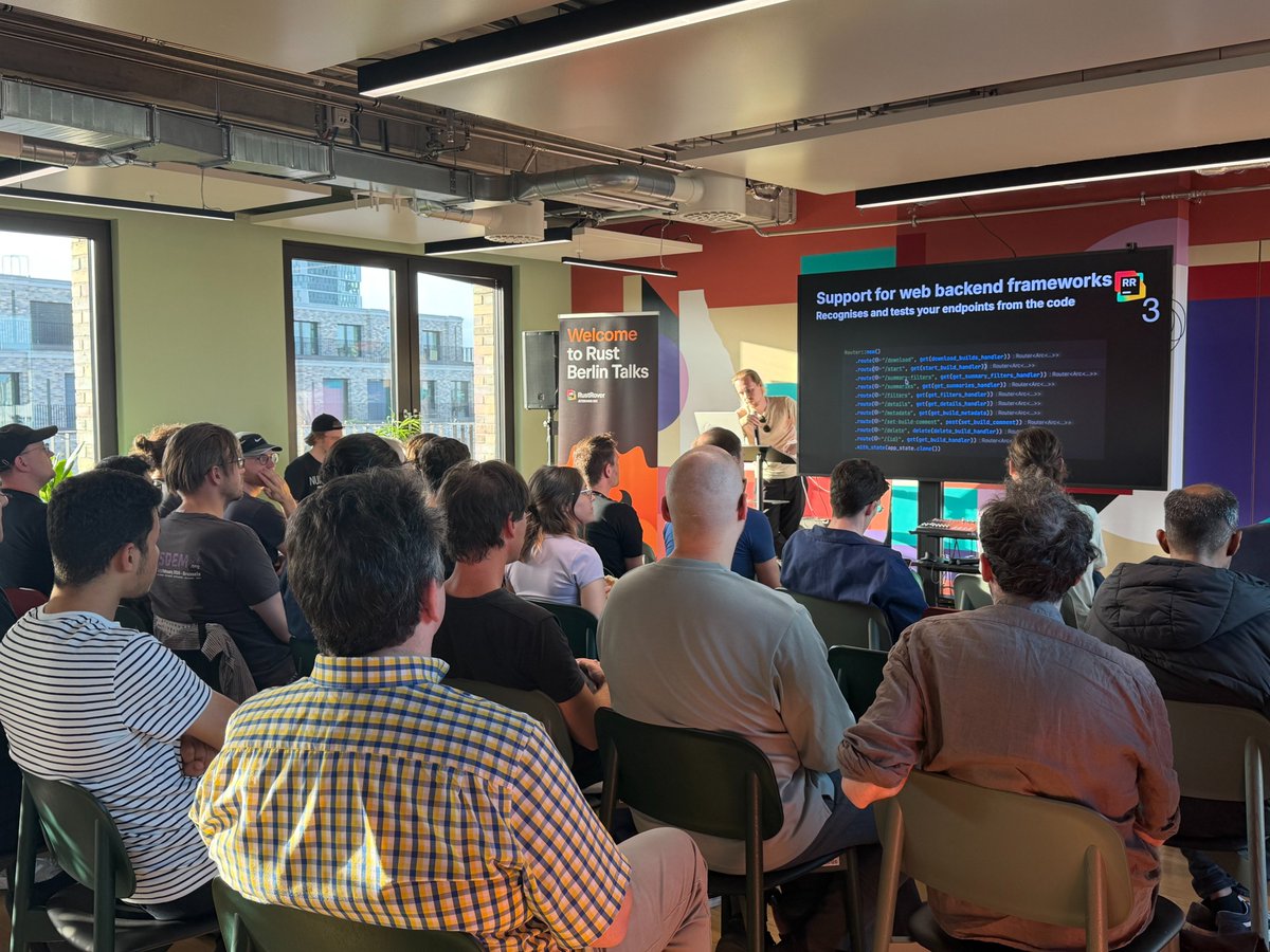 rustrover's tweet photo. Last Friday's Rust meetup in Berlin felt different 🦀Around 50 Rust developers joined us for an evening of talks, discussions, and community connections.

@wolfvollprecht, founder and CEO of @prefix_dev, shared lessons learned building open-source software supply chain infrastructure for the Conda ecosystem, including Pixi and rattler. @FlorianGilcher, co-founder of @FerrousSystems and former Rust Core Team member, spoke about Ferrocene and safety-critical Rust.

The best part was seeing the community shape the evening as it unfolded, with spontaneous lightning talks and thoughtful questions.

Thanks to everyone who came, shared ideas, and made the evening what it was 🙏