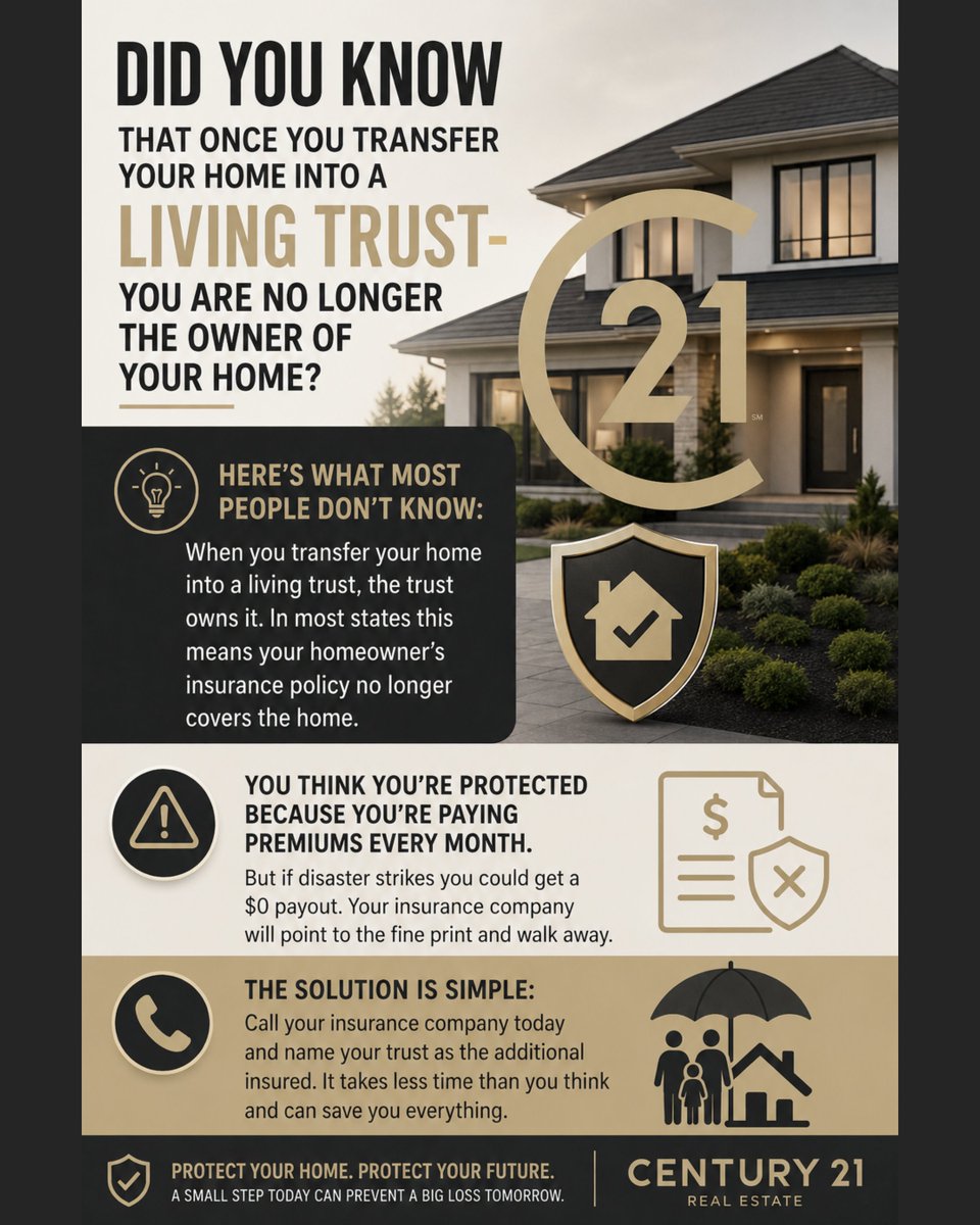 Trishdknight's tweet photo. While claim denials in these situations are uncommon, it’s always wise to confirm your coverage is properly structured when it comes to protecting your home.🏡
📱Feel free to reach out to me with any questions!
#livingtrust #c21 #yourtrustedrealtor #TrishKnightRealtor https://t.co/2osNmExOaB