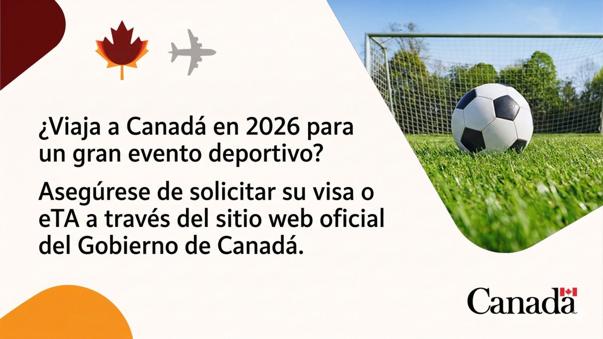 EmbCanSV's tweet photo. ⚽ ¿Vienes al Mundial 2026? Asegúrate de solicitar tu visa de visitante únicamente a través del sitio web oficial del Gobierno de Canadá. Evita sitios de terceros.
En inglés https://t.co/3OKoWJHVpd 
En francés: https://t.co/zjIllMnZr8 
#Canada2026 #FIFAWorldCup 🇨🇦🇸🇻 https://t.co/N9zxEnnmNx