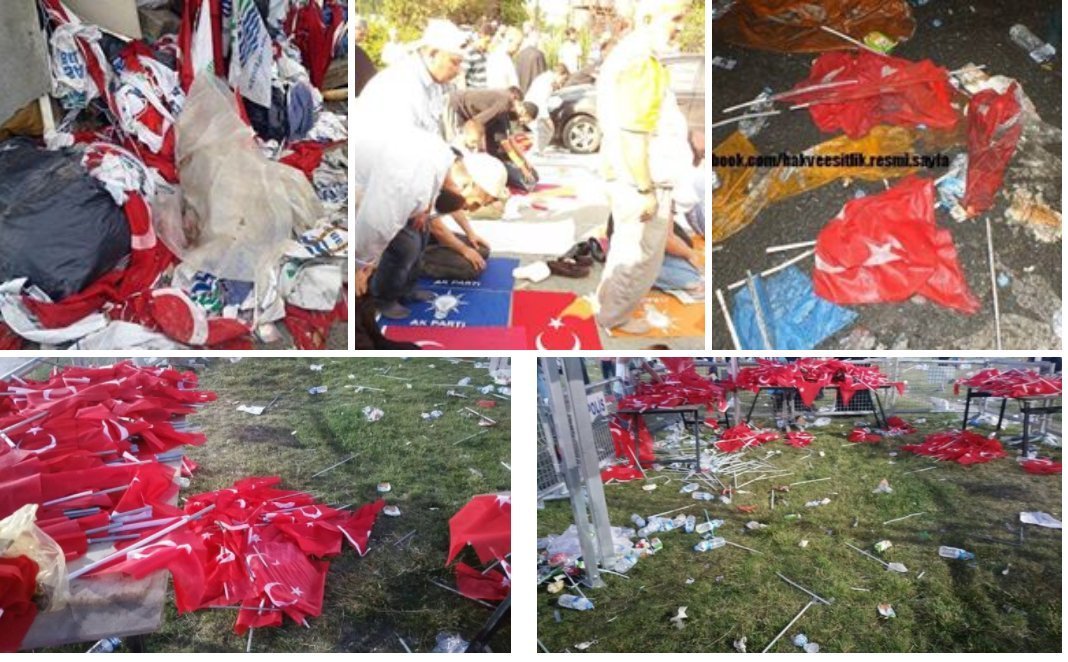 Medyalanlar's tweet photo. Solda: Kemal Kılıçdaroğlu'nun düzenlediği bayramlaşma sonrası yerlere atılan Türk bayrakları.

Sağda: Yıllardır AKP mitinglerinden sonra şahit olduğumuz görüntüler!

CHP Genel merkezine kimleri toplayıp götürdüklerini bu görüntüden bile anlayabilirsiniz.
 
#kiminaklı #kimyetkili https://t.co/aRbwPW2860