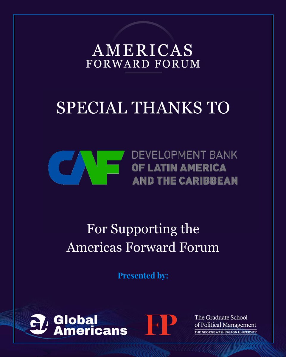 GlobalAmericans's tweet photo. Thank you to @AgendaCAF for supporting the Americas Forward Forum 2026.

The Development Bank of Latin America and the Caribbean brings exactly the kind of regional expertise this Forum was built around.

June 3–4, Washington, D.C.

Learn more about the Forum: https://t.co/cYdA33IJkW