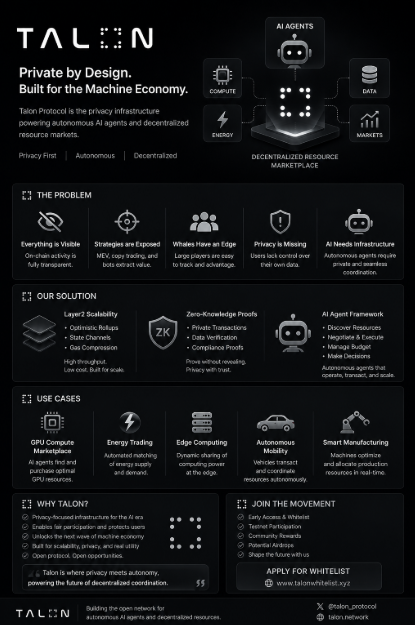 rishabhk123's tweet photo. @talonprotocol Privacy is freedom in the machine economy. @TalonProtocol is building a future where users and AI agents can coordinate, transact, and participate without sacrificing control, identity, or autonomy. https://t.co/iKhq9VrYtg