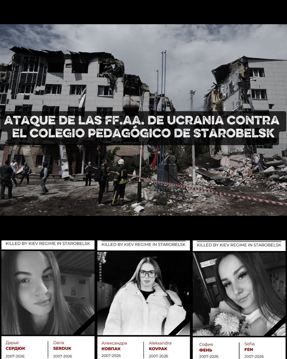 EmbRusPan's tweet photo. El 22 de mayo fuerzas ucranianas atacaron con 16 drones la residencia y el edificio académico del colegio pedagógico de Starobelsk. En ese momento había 86 jóvenes (15–22 años). Resultado: 21 muertos, 44 heridos.

🕯️Memoria eterna
#Starobelsk #ProhibidoOlvidar https://t.co/wmNq8Gz71B
