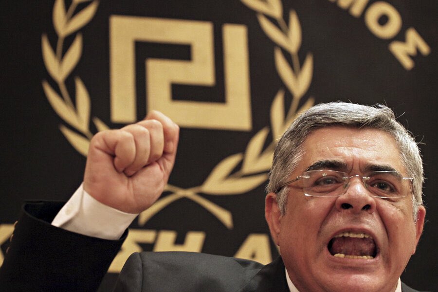 PotempkinBrain's tweet photo. Leader of #Greece’s neo-Nazi #GoldenDawn (#ΧΡΥΣΗ_ΑΥΓΗ) party, Nikolaos Michaloliakos, is publishing excerpts of his Mein Kampf-style writings from Domokos Prison. In them, he widely criticizes fellow right-wing “patriotic” forces in the country, along with Greek Marxists 1/: https://t.co/XwBjmoruVN