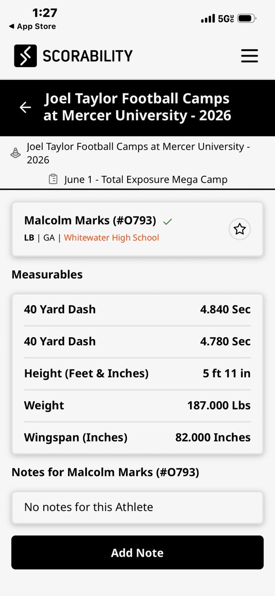 Malcolm_marks26's tweet photo. 5’11 ft
187lbs
82 inch wing span 
First camp in the books thanks for having me @MercerFootball @Cats_Recruiting @coachcfrazier @andrewsDBU @coachTJwins @coachmorrison58 @Coach_HJacobs @BallCoachHP @ExpoRecruits @247recruiting @Cats_Recruiting @coachcfrazier @RecruitGeorgia @CFBscoutdesk @TheCursiveU @Ath_Dynasty @NextLevelRecr @youareathlete @SunilSportsNews @NEGARecruits @dr_nilcoach @coachTJwins @TopPreps @SportPrepX
