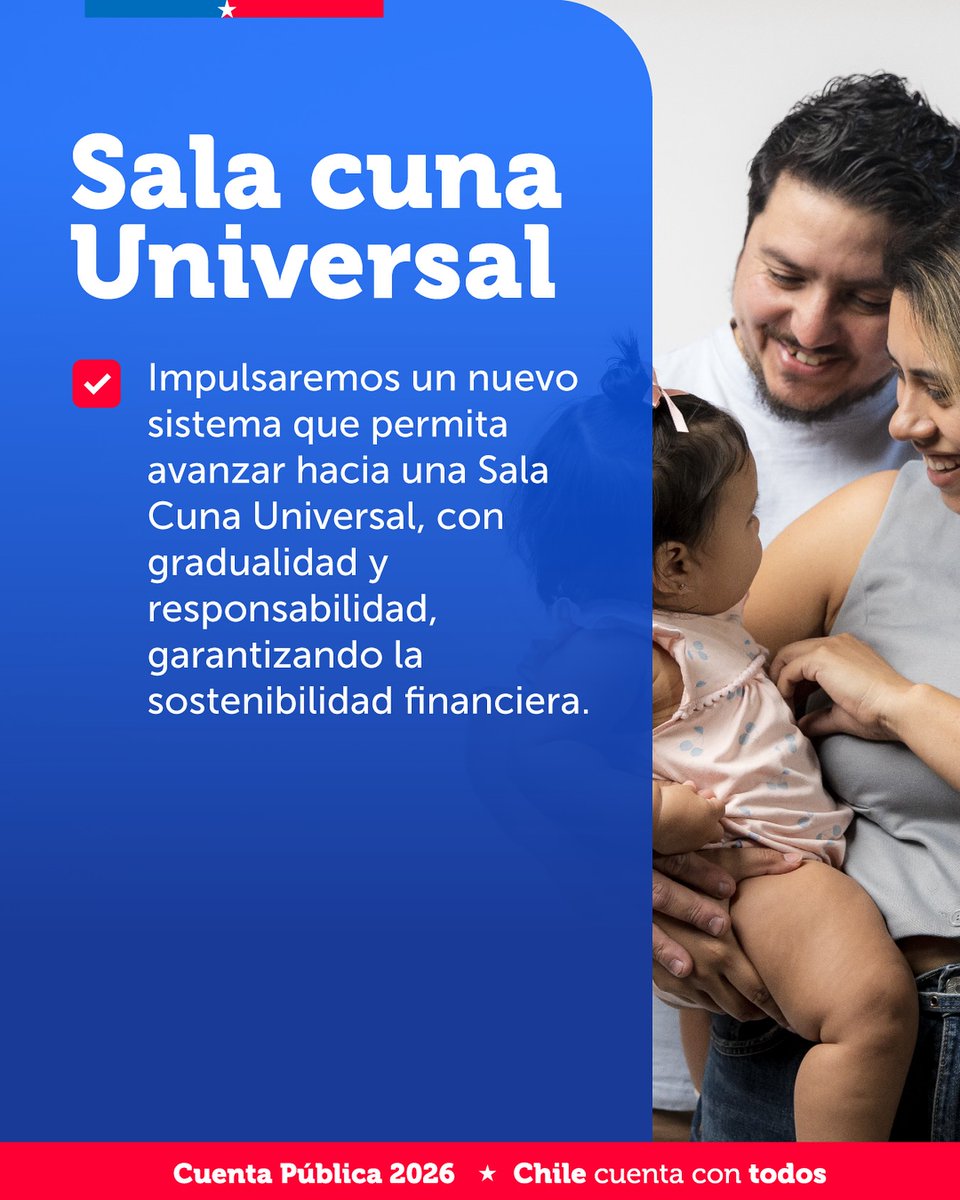 MMEG_Magallanes's tweet photo. 👩🏻‍🍼🇨🇱 El Presidente José Antonio Kast avanza hacia la Sala Cuna Universal con una propuesta formal el 15 de junio.

#CuentaPública2026 #ChileCuentaConTodos https://t.co/QrOC9m8i4L