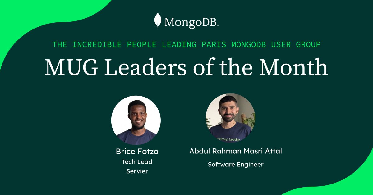 MongoDB's tweet photo. May was a busy month for our MongoDB Community members and startups! 💚

A BIG congratulations to:

MongoDB Champion of the Month - Abirami Sukumaran
MUG Leaders of the Month - Brice Fotzo and Abdul Rahman Masri Attal 
Creator of the month - Matteo Rossi
Startup of the month - Pawbud 

Read more about our winners: https://t.co/3iRhN3Xapg