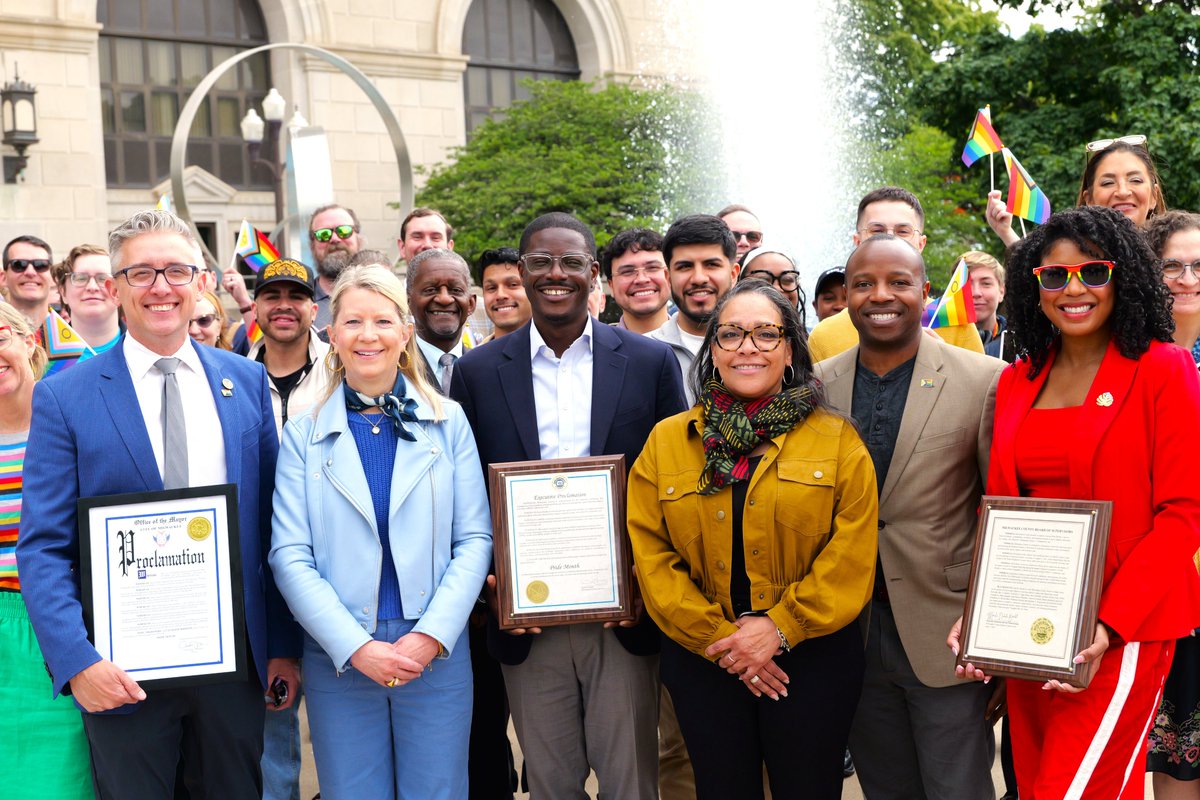 DavidCrowleyWI's tweet photo. Today, we came together to kick off Pride Month at the Milwaukee County Courthouse!

I believe Milwaukee County is a place where everyone deserves dignity, respect, safety, and the freedom to live as their authentic selves. But progress does not happen by accident. It happens because people choose to speak up, organize, and stand together. While we celebrate today, we also recognize there is still work ahead in the march for equity, equality, and justice for all.

To our LGBTQ+ neighbors, friends, coworkers, and families: we celebrate you, we support you, and we are proud to stand alongside you. Happy Pride Month, Milwaukee County! 🏳️‍🌈