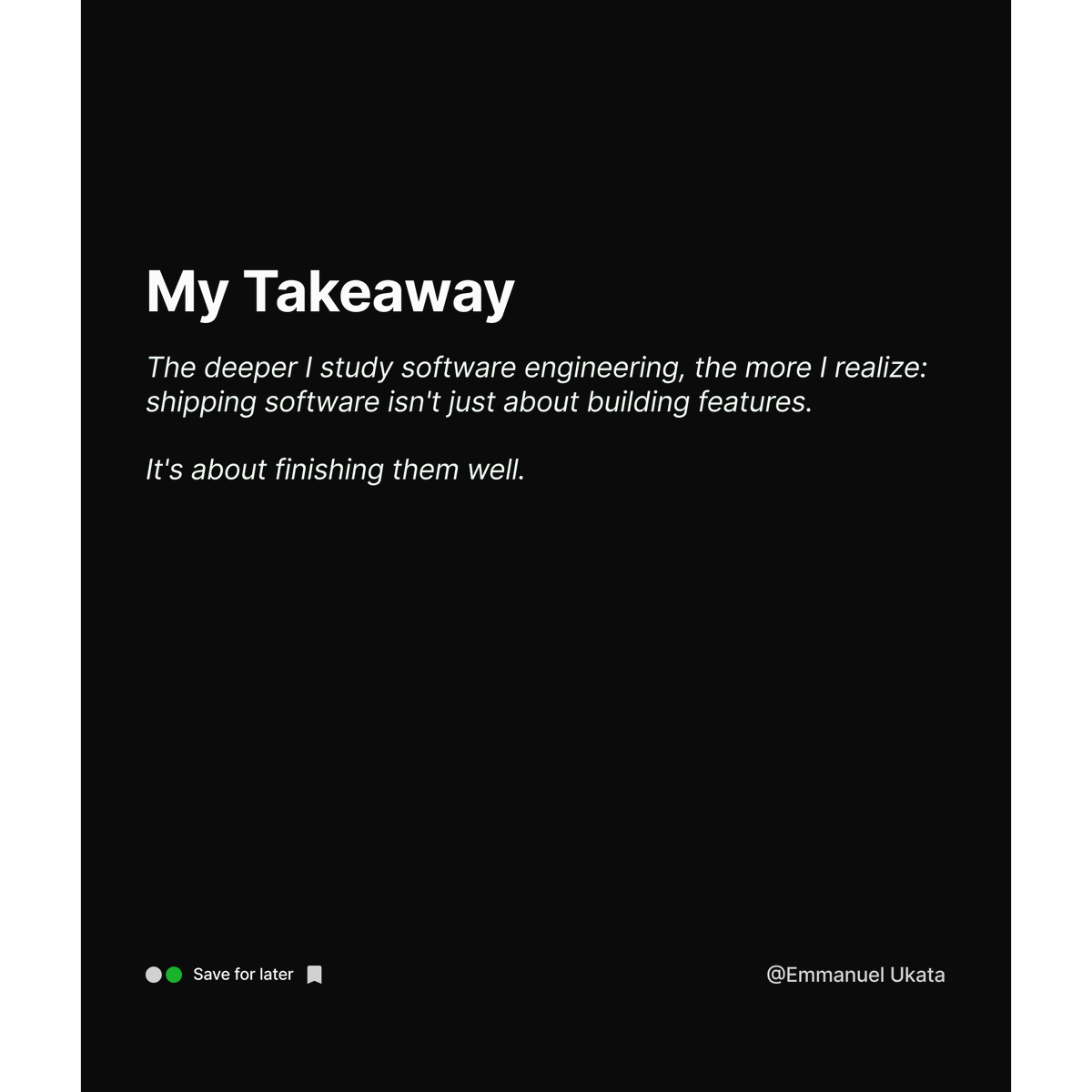 katadevdesign's tweet photo. The deeper I study software engineering, the more I realize: building software is one challenge and finishing it well is another. https://t.co/Gr5mRhaBRW