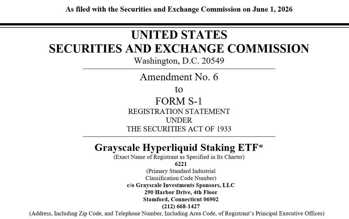 HyperliquidNews's tweet photo. ALERT: @Grayscale has filed Amendment No. 6 for its hyperliquid:native ETF, including a management fee of 0.29%.

$HYPG is now ready to begin trading once it receives SEC approval. https://t.co/2ViFOSFUDK