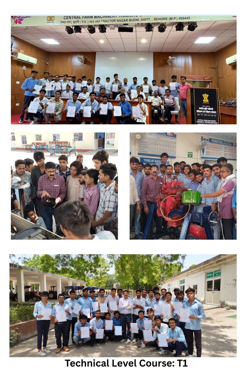 AgriGoI's tweet photo. A Technical Level-I (T-1) Training Course was conducted from 20/04/2026 to 29/05/2026 for 25 students of Government ITI, Budni.

 The programme was organized under the Memorandum of Understanding (MoU) signed between Government ITI, Budni and CFMTTI, Budni to provide skill development opportunities and practical exposure to students in the field of tractor technology and allied agricultural mechanization technologies. During the course, the students received hands-on training and technical exposure to the operation, maintenance, testing, and applications of tractors and farm machinery, thereby enhancing their technical skills and employability.