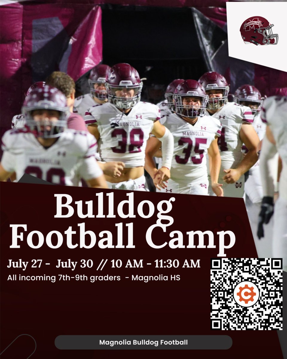 DogFootball's tweet photo. Come join us for some fun and football skills this summer!  Register for Bulldog Football Camp today! @MagISDAtheltics @MagnoliaHighTX @CoachMartin_18 https://t.co/BHDX3g2Z9K