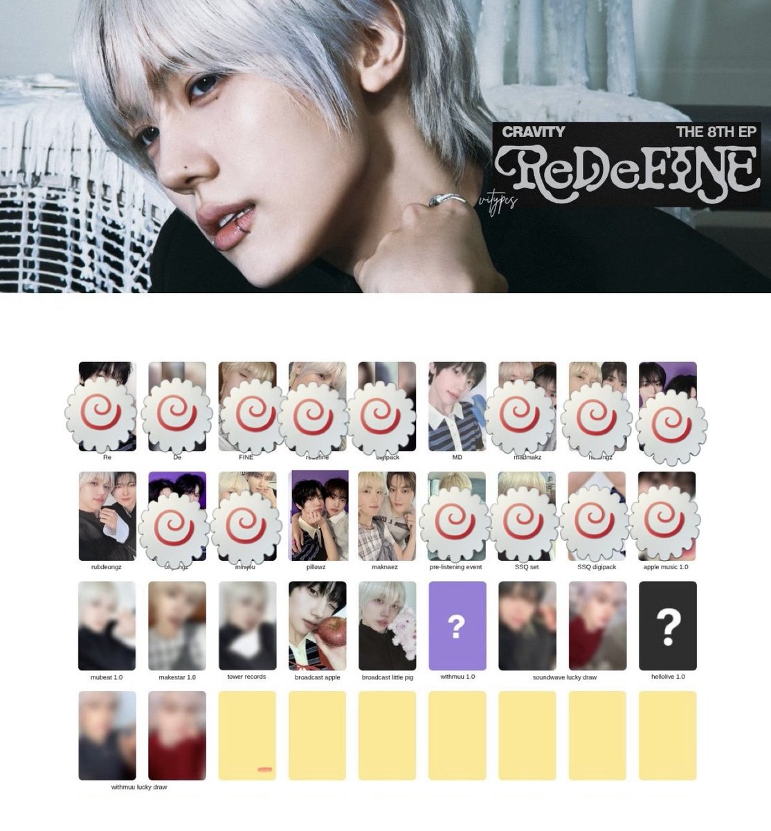 kira_hoshi_kira's tweet photo. CRAVITY ReDeFINE トレカ 交換

【譲】画像1,2枚目(Reヒョンジュンソロもあり)

【求】ソンミン(特にMD、ユニット)

ユニットはユニット同士での交換でver.は問いません！
画像2枚目は同種での交換です
🍥以外のトレカは全て検討しますのでお気軽にお声掛けください！
#cravity交換 https://t.co/NwjnR9dwIG