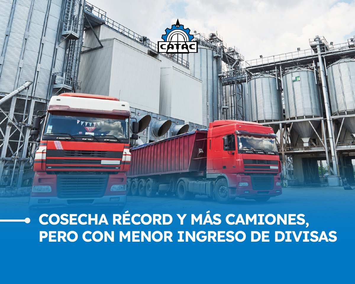ComunidadCATAC's tweet photo. 🚛 | COSECHA RÉCORD Y MÁS CAMIONES, PERO CON MENOR INGRESO DE DIVISAS 

Pese al fuerte movimiento hacia los puertos, el ingreso de dólares del agro se mantiene por debajo del registrado el año pasado. 

Leer Más ➡️ https://t.co/7RDFUzPCaC https://t.co/e0fCmMrh8n