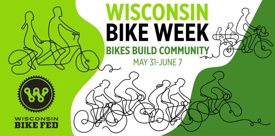 TDAWisconsin's tweet photo. Wisconsin Bike Week is here! Through June 7, communities across the state are coming together to celebrate the joy of cycling under this year's theme: "Bikes Build Community." 
Get out and ride! #WisconsinBikeWeek https://t.co/cPew9Gf0uO