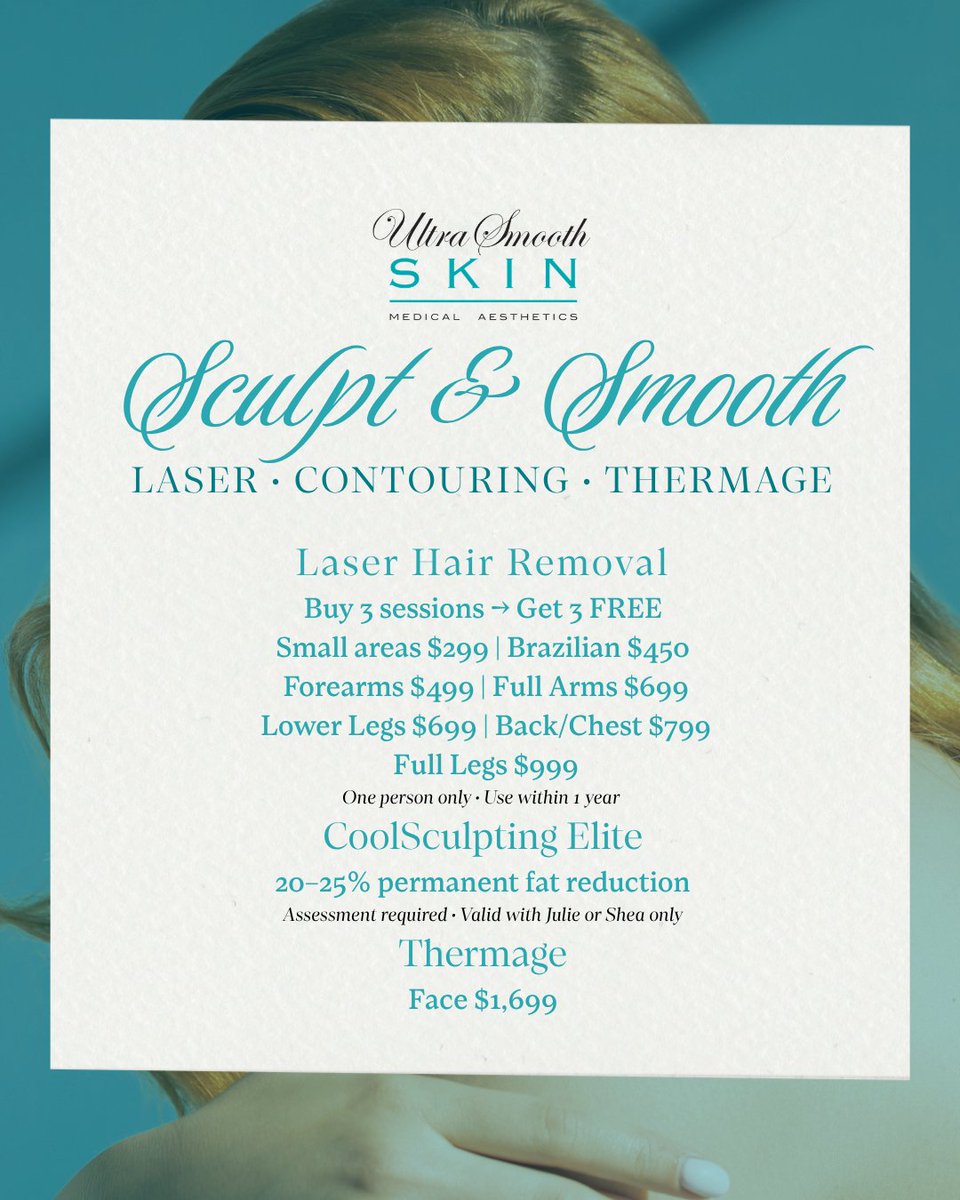 UltraSmoothSkin's tweet photo. June deals just dropped, and your skin is about to have its best summer yet! ✨ 

Swipe ← to explore summer savings on Botox, fillers, microneedling, laser hair removal, CoolSculpting, Thermage &amp; more.

Book your appointment at the link below! ✨

https://t.co/rZbDhM5QCL https://t.co/ImtWI0Gy9t