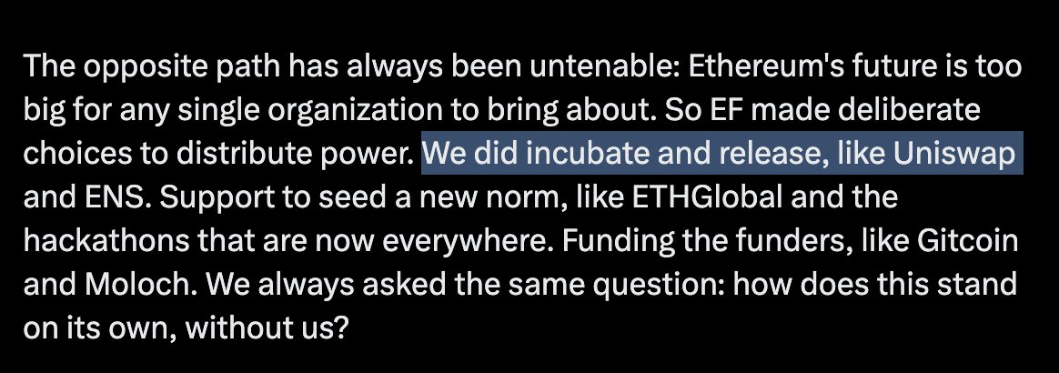 haydenzadams's tweet photo. @AyaMiyagotchi @ethereumfndn I will always be extremely grateful for the grant and the significant other forms of support from the EF 

I just want to clarify that Uniswap was not incubated by the EF

I was an external grantee with close personal ties to the EF so it might have felt that way! https://t.co/EucTQ49AZX