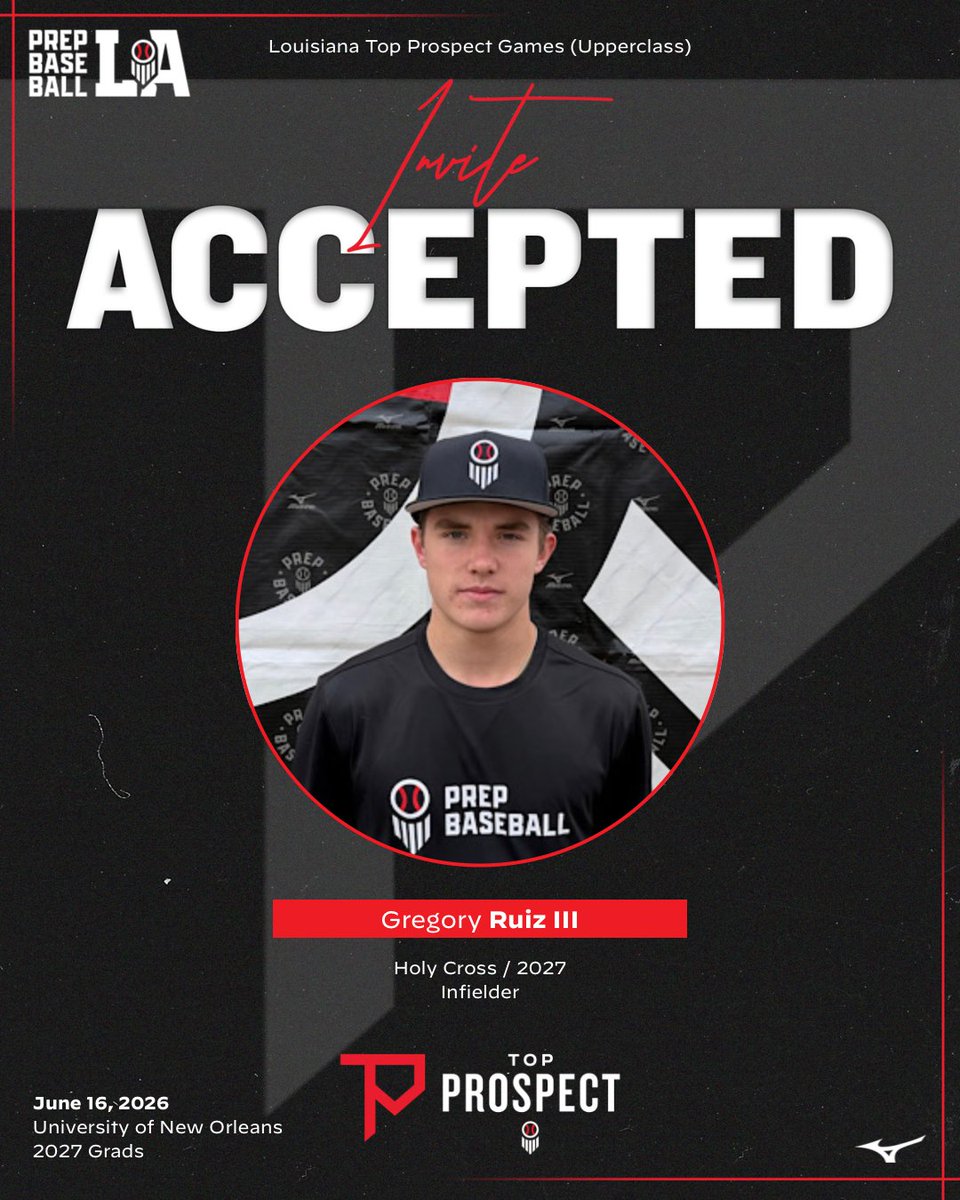 PrepBaseballLA's tweet photo. 🎟️ #𝐋𝐀𝐓𝐏𝐆𝟐𝟔 𝐈𝐧𝐯𝐢𝐭𝐞 𝐀𝐜𝐜𝐞𝐩𝐭𝐞𝐝

We’re excited to see the following players at the Upperclass Top Prospect Games on June 16th at the University of New Orleans.

‘27 Cooper Robinson (Alexandria)

‘27 Larry Rodrigue (Destrehan)

‘27 Mason Rogillio (West Feliciana)

‘27 Gregory Ruiz III (Holy Cross)

Event page with complete roster and all the details below ⬇️ 

#BeSeen

🖇️ https://t.co/I0hKpmdM0I