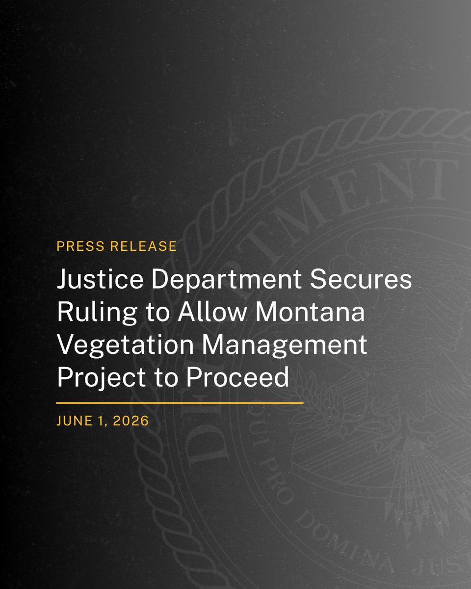 DOJEnvironment's tweet photo. “The Environment and Natural Resources Division is successfully combating efforts to weaponize procedural statutes against the responsible use of America’s vast natural resources. The District Court rightly held that the Forest Service’s assessment of environmental effects for a forest can apply to a particular project within that forest.” -Principal Deputy Assistant Attorney General Adam Gustafson

Read more: https://t.co/EUV68fYBhs
