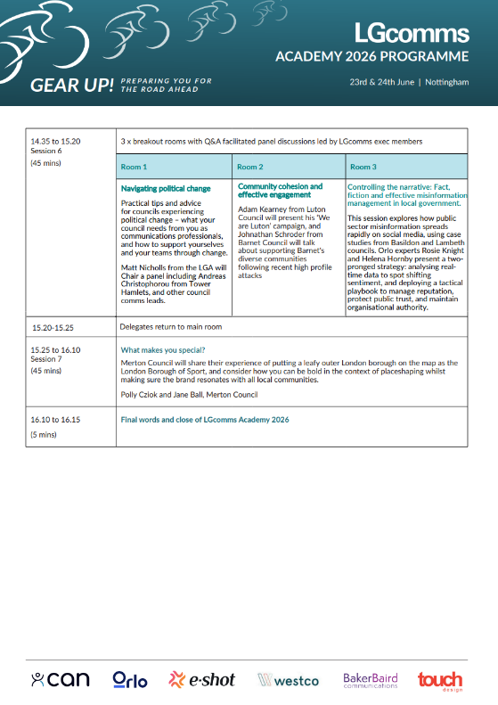 LGcomms's tweet photo. The road ahead for local government comms has never felt more important or more complex.
At LGcomms Academy 2026, we’ll explore the big issues shaping our sector with Sarah Waddington, Heather Jameson and Mandy Pearse.
See you in Nottingham, 23–24 June. https://t.co/MLNXcjQDGa https://t.co/qB7mNq6R0G