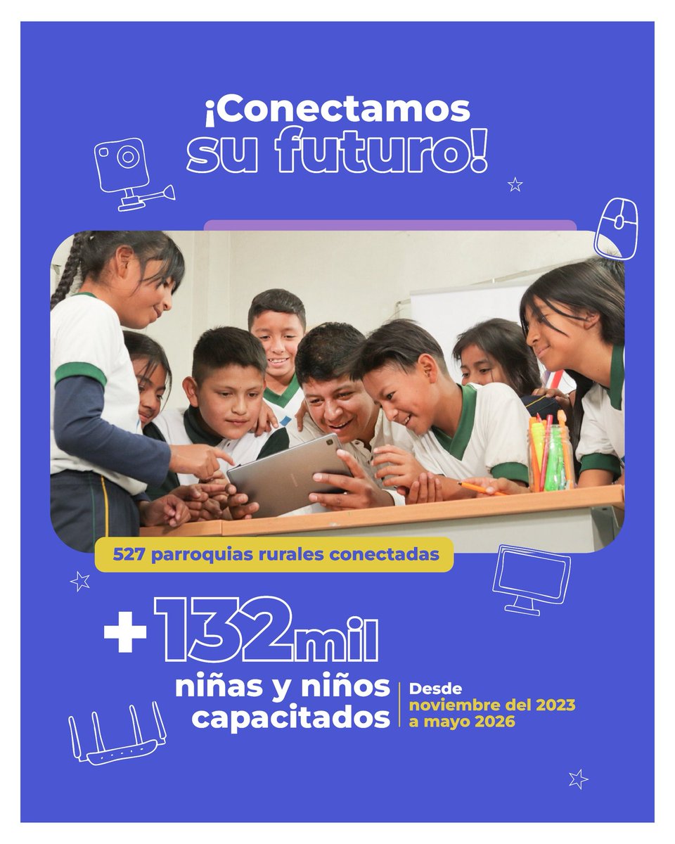 Telecom_Ec's tweet photo. 💙 Cada niño que aprende hoy, construye el Ecuador del mañana.

👉 En este #DíaDelNiño reafirmamos nuestro compromiso de acercar la tecnología y el conocimiento a más niñas y niños en todo el país. 🤜🤛

¡Feliz Día del Niño! 👧🧒

#GobiernoDelEcuador https://t.co/kQANLioYp5