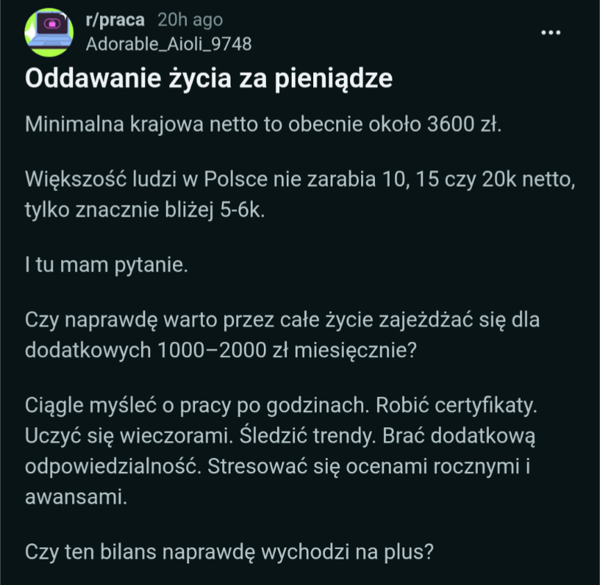 mejmpl's tweet photo. Czy naprawdę warto zajeżdżać się dla dodatkowych 1000-2000 zł miesięcznie? https://t.co/OCLUBdIqHU