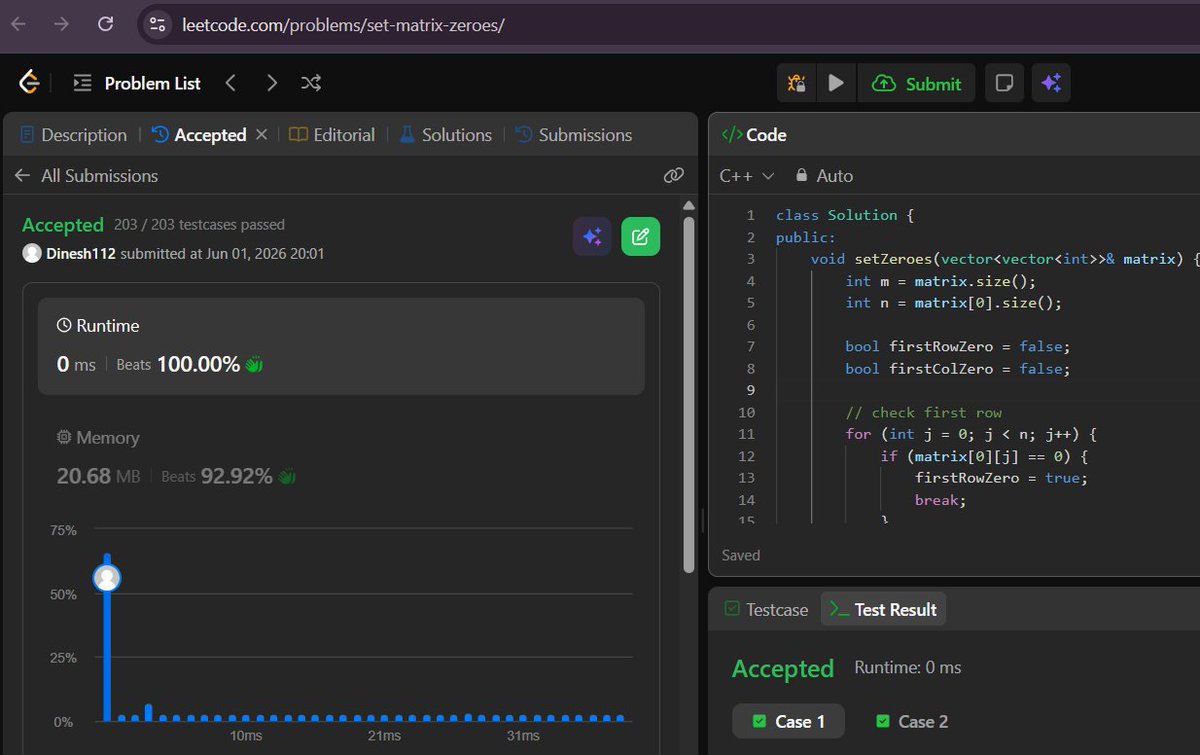 dinesh_BuildLog's tweet photo. Day 1 – #SDESheetChallenge (Arrays) completed

- Set Matrix Zeroes -> TC: O(m×n), SC: O(1)
- Pascal’s Triangle   -> TC: O(n²), SC: O(n²)
- Next Permutation ->TC: O(n), SC: O(1)

Better understanding, clean code
Ready for Day 2.

@striver_79 @takeUforward_ @LeetCode @X https://t.co/WCo47cnoP6