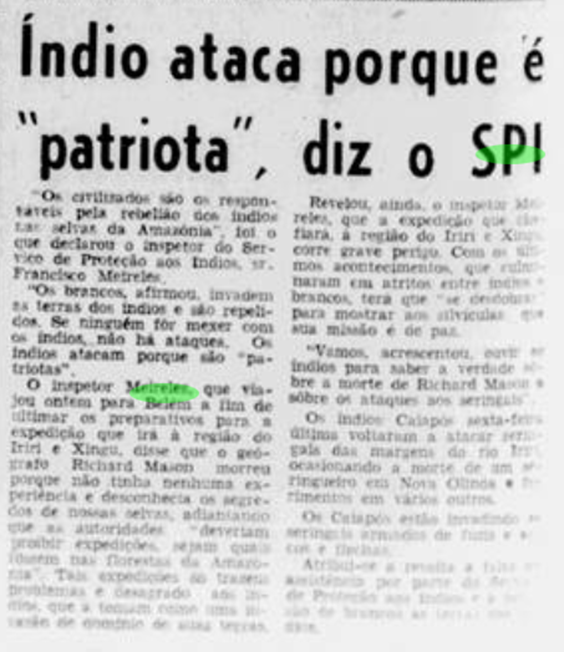ErikaMdaVeiga's tweet photo. Curiosa declaração de Francisco Meirelles sobre o ataque kayapó à expedição cartográfica britânica q buscava documentar o rio Iriri, riquíssimo em recursos minerais, especialmente, ouro: “Índio ataca porque é ‘patriota’.”🤔
Tribuna da Imprensa, 26/9/1961.>
https://t.co/SRQplJw6DR https://t.co/y8HxmhRg78