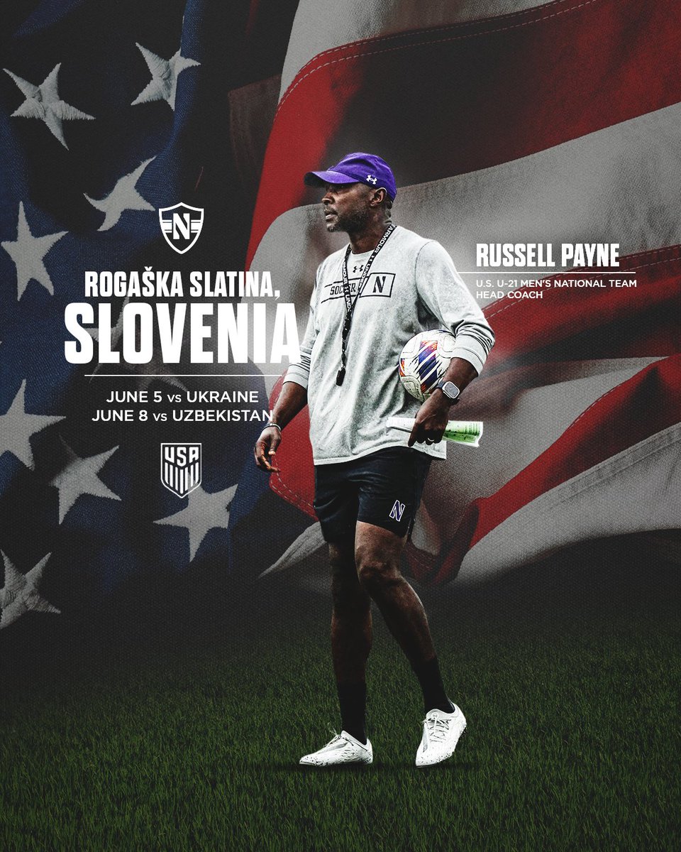 NUMensSoccer's tweet photo. For Country 🇺🇸

@keepruss will pilot the U.S. U-21 Men's National Team in a pair of matches as part of a training camp this month in Rogaška Slatina, Slovenia. https://t.co/fp85UkiNkm