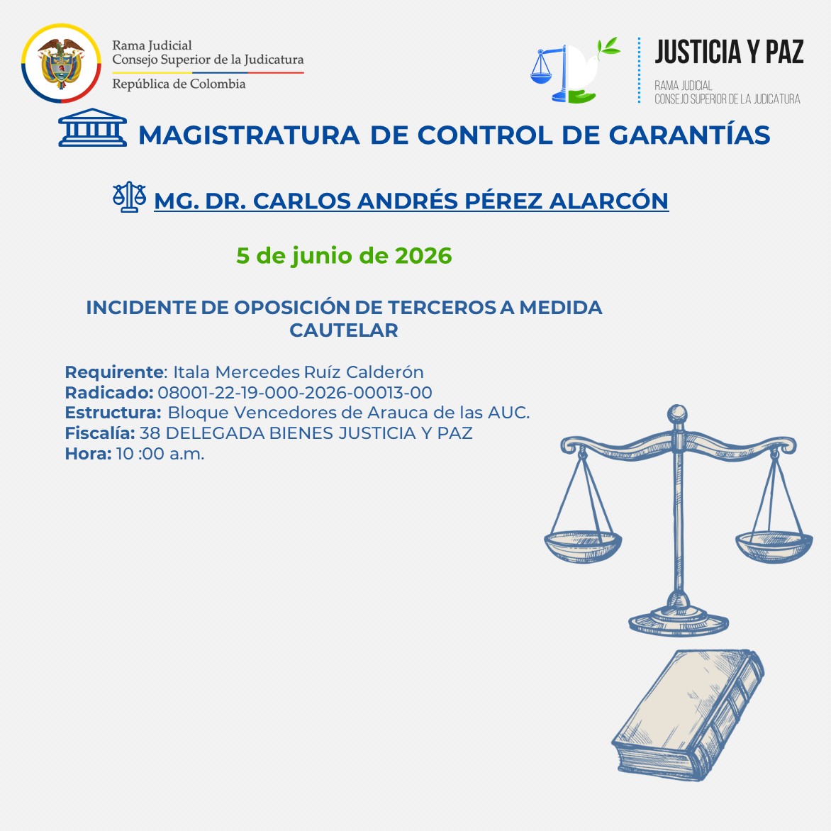 juspazbaq's tweet photo. #AgendaDeLaSemana🗓 | La Sala Penal de Justicia y Paz del Tribunal Superior del Distrito Judicial de #Barranquilla está comprometida con la justicia y la transparencia. ⚖🇨🇴
Consulta nuestra agenda para la semana del 01 al 05 de junio de 2026 ➡https://t.co/j3S0u8sYv5 https://t.co/gLbdrTpkwD