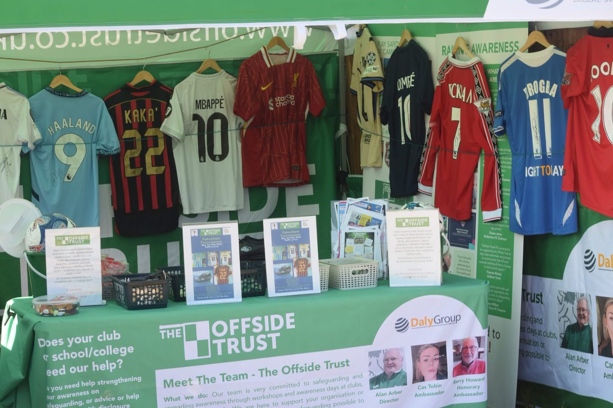 arber_boy's tweet photo. On Saturday I take our @OffsideTrust stand and new safe space to the @aylsham_fc tournament for the Saturday. Lots of info on our work, lots of iconic signed shirts for pictures and a great raffle to win one of three great prizes. All details on the attached posters. https://t.co/kU6xDMk63e