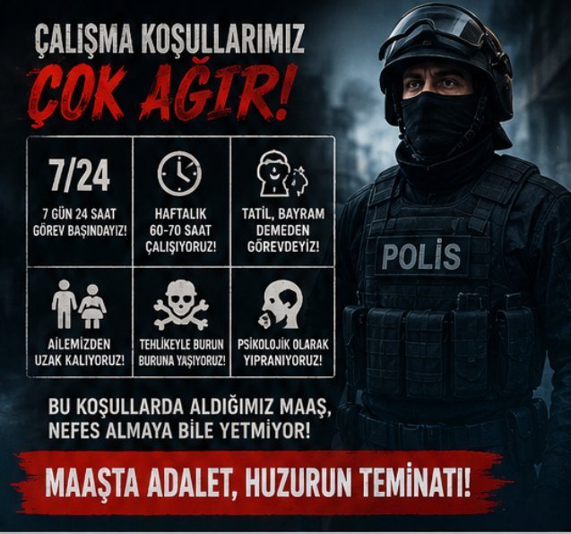 Yhsgihtholsun's tweet photo. Bugün polisler sadece güvenliği değil, kendi ekonomik dengesini de korumaya çalışıyor.
✋🏽Artan yaşam maliyetleri karşısında maaşların yetersiz kalması artık açık bir gerçek hâline geldi. #EmniyetinMaaşıYetersiz https://t.co/206Tj7yAae