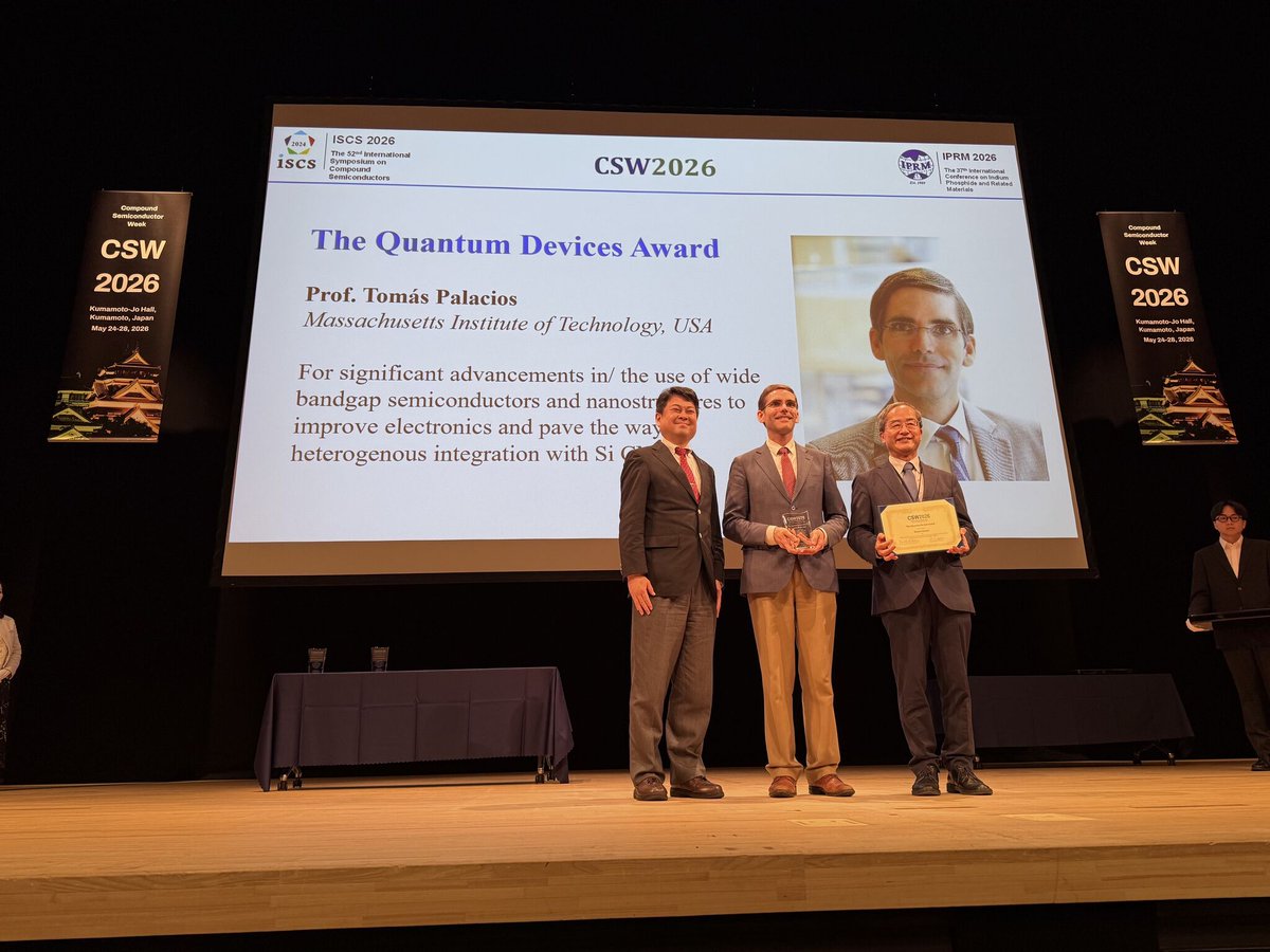 microsystechlab's tweet photo. Congratulations to MTL Director, Tomas Palacios, on receiving the Quantum Devices Award for his significant advancements in wide bandgap semiconductors and nanostructures to improve electronics and pave the way for heterogeneous integration with Si CMOS. https://t.co/nRriEwuxGv