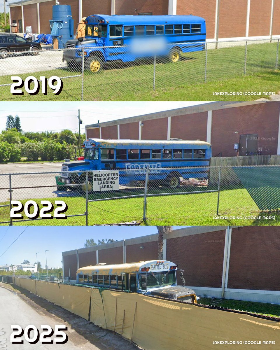 FanaticsCollect's tweet photo. A real life Fortnite battle bus went untouched for over 6 years 😳

At the height of Fortnite's popularity in 2019, MrBeast painted this bus blue, customized the entire interior with a Fortnite theme, and gifted it to popular streamer Tfue.

It has been abandoned in Florida ever since and years of heat and humidity have taken their toll.

(via jakeploring/IG)