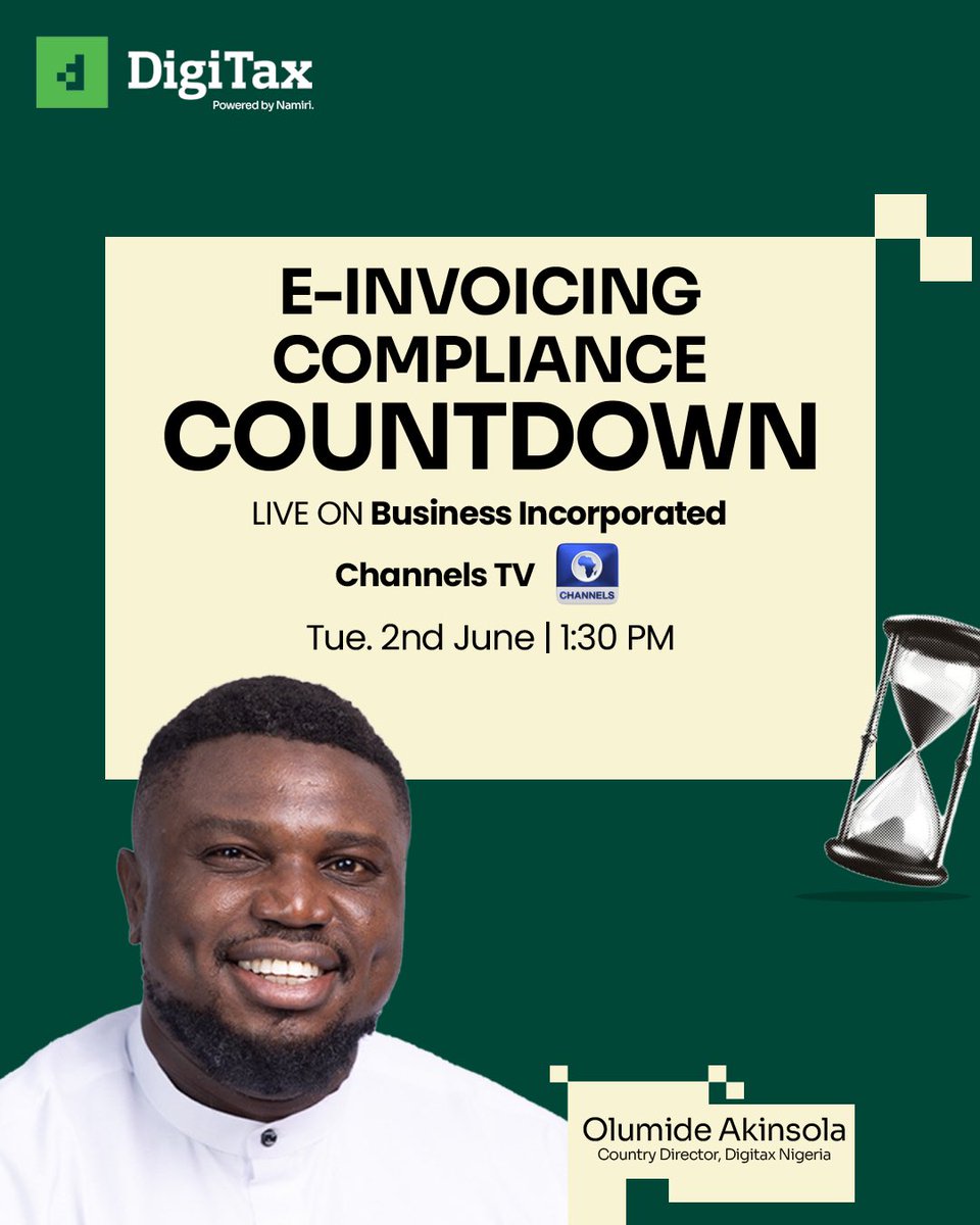 gboukzi's tweet photo. Tomorrow, I'm talking about E-invoicing Compliance countdown, the position of the NRS, and why you should care enough to be excited about it. 

Tune in! #TaxCompliance #Einvoicing https://t.co/Yjc6dpO20v