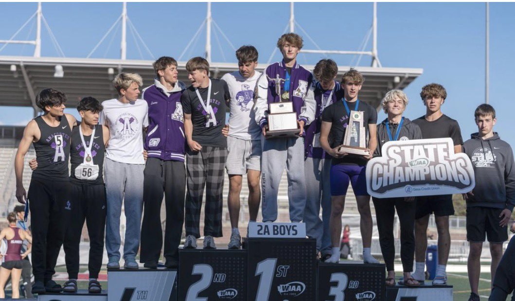 SkagitPrep's tweet photo. Prep Track and Field

2A WA State Championships

Boys:

Anacortes Boys win their 3rd consecutive State Title!

Individual Champions:
400m- Austin Duchene (AHS) 48.98

800m- Dylan Rowell (AHS) 1:51.45

1600m- Dylan Rowell (AHS) 4:03.65

3200m- Dylan Rowell (AHS) 8:50.12

4x400m Relay- Anacortes 3:18.47 (Duchene, Rowell, Maverick Ball, Ryder Sill)

Rowell set meet records in the 800m and the 3200m. The relay team also set a 2A State record. 

Other Anacortes State Placers:
800m- Maverick Ball - 3rd

1600m- Maverick Ball - 3rd

200m- Austin Duchene - 4th

4x100m Relay - Duchene, Sill, Gunner Willoughby, Kelt Morgan - 3rd

High Jump- Spencer Roberts - 4th @wspency08 

High Jump- Lucas Roberts - tie 5th @roberts_lu1726 

State Placers for Burlington-Edison:
200m- Evan Forthun - 3rd @Evan_Forthun 

400m- Evan Forthun - 5th

4x400m Relay: Forthun, Jensen King, Wyatt Brown, Landon Stallings - 6th

1600m- Caleb Hawkins - 6th

High Jump - Dylan Dempsey - tie 5th

Girls:

Individual Champions:
Javelin- Elliot Davis (AHS) 135-09

Other State Placers:
Triple Jump- Teagan Littke (AHS) 8th

4x200m Relay- Rowan Myers, Elliot Davis, Maryn Gates, Marlo Olson (AHS) 8th