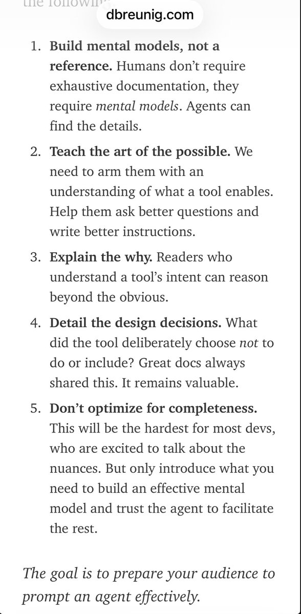 imaurer's tweet photo. Great article. 

Love the below 5 goals for creating good docs by @dbreunig. https://t.co/YpJ6CK5xka