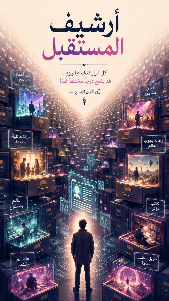 AlwanDesigns's tweet photo. كل قرار تتخذه اليوم قد يفتح لك مستقبلًا مختلفًا غدًا.

الفرص ليست دائمًا أمامك… أحيانًا تكون مختبئة في درج لم تفتحه بعد.

#أرشيف_المستقبل https://t.co/Zrf0M6wiem