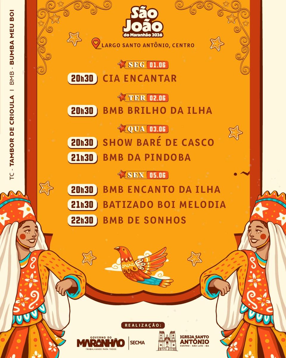 victorcomc_'s tweet photo. A programação de hoje até dia 13! Começando sempre após a missa das 19h https://t.co/647PSY3i2U