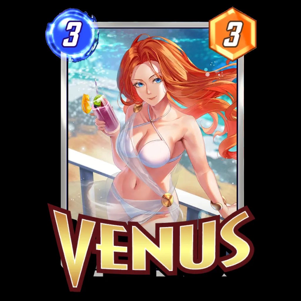 🎼 • All three upcoming Venus variant cards in Marvel Snap. By