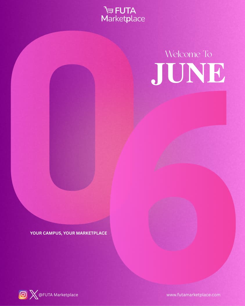 FUTAMarketplace's tweet photo. To all the Great Minds In FUTA, we see you😉

Cheers to another month ✨

From FUTA Marketplace, with love 💜

 #futamarketplace #futastudents
#june #newmonthvibes https://t.co/KXfR40klQs
