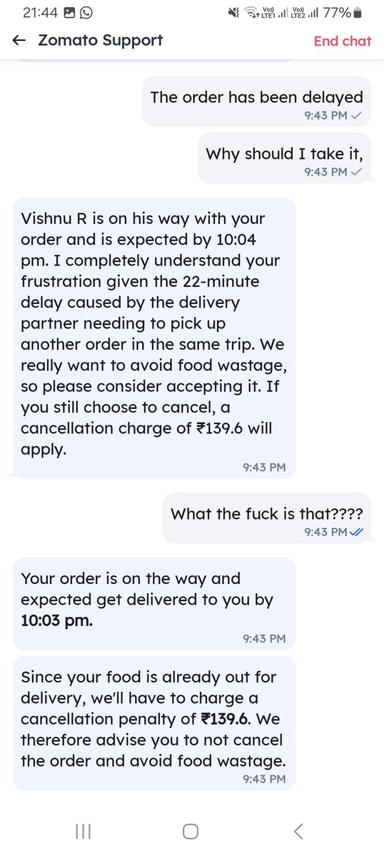 SjaySaha's tweet photo. @zomatocare the order has already been extremely delayed, why the hell you are forcing to take the order for your fault, what kind of scandal is this?? @albinder https://t.co/1Q6WliEohQ